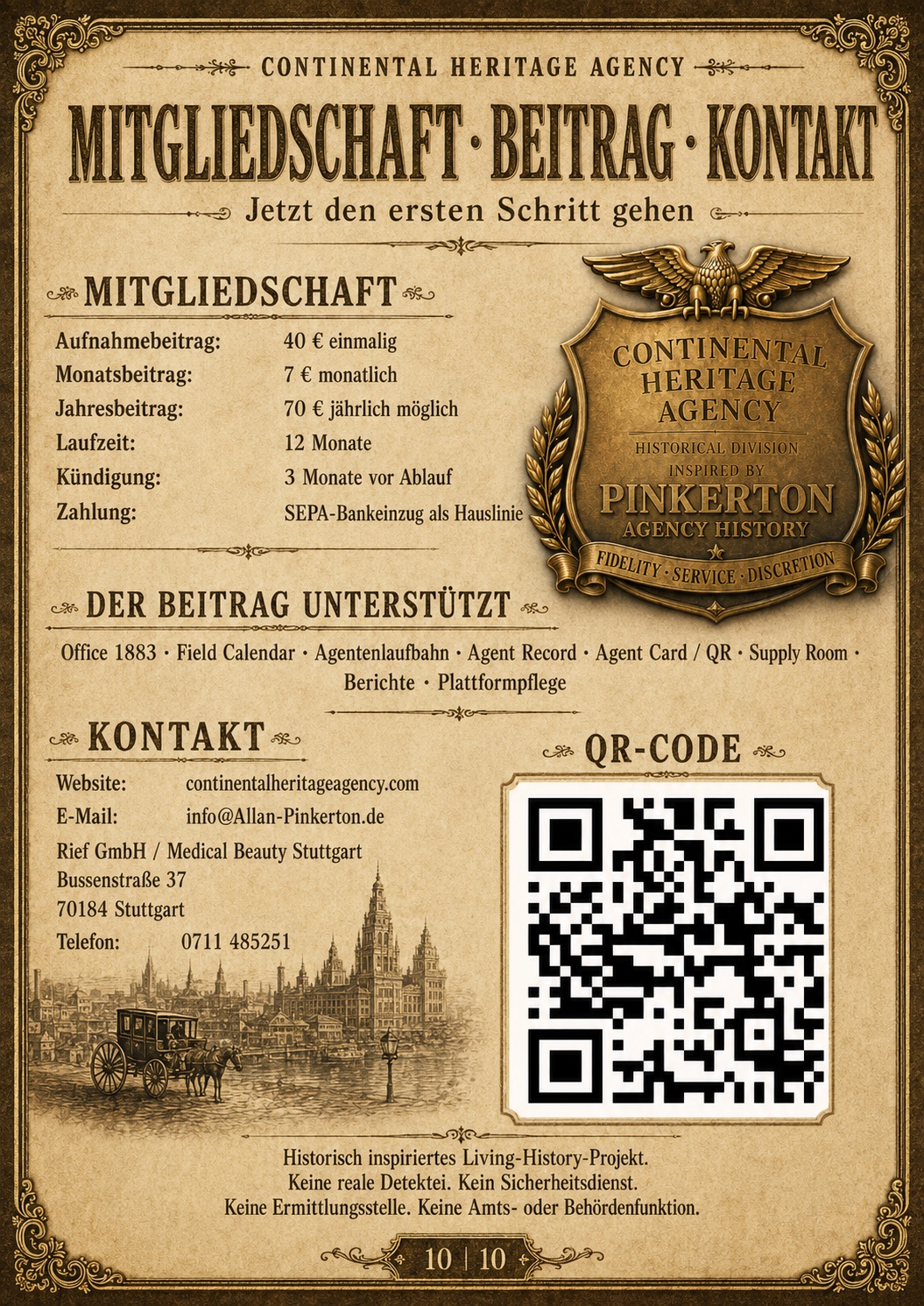 Älteres Mitgliedschafts- und Kontaktplakat. Die dargestellten Beitragsangaben sind überholt.